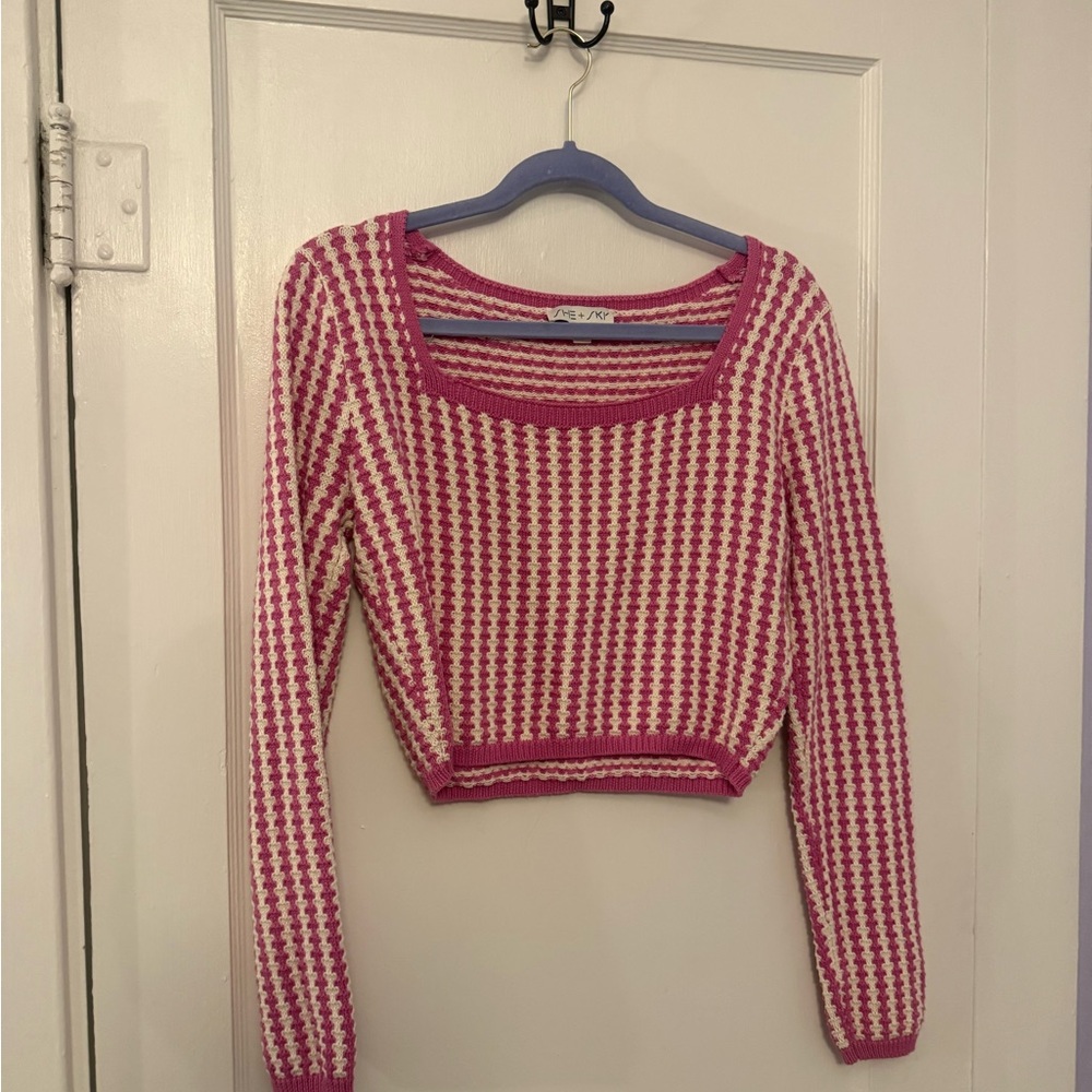 She + Sky Pink and White Striped Knit Top